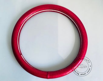 15&quot; Red Bling Sparkle Imitation Leather Pink Steering Wheel Cover for Women, Breathable Anti-Slip Steering Wheel Protector, Car Decor