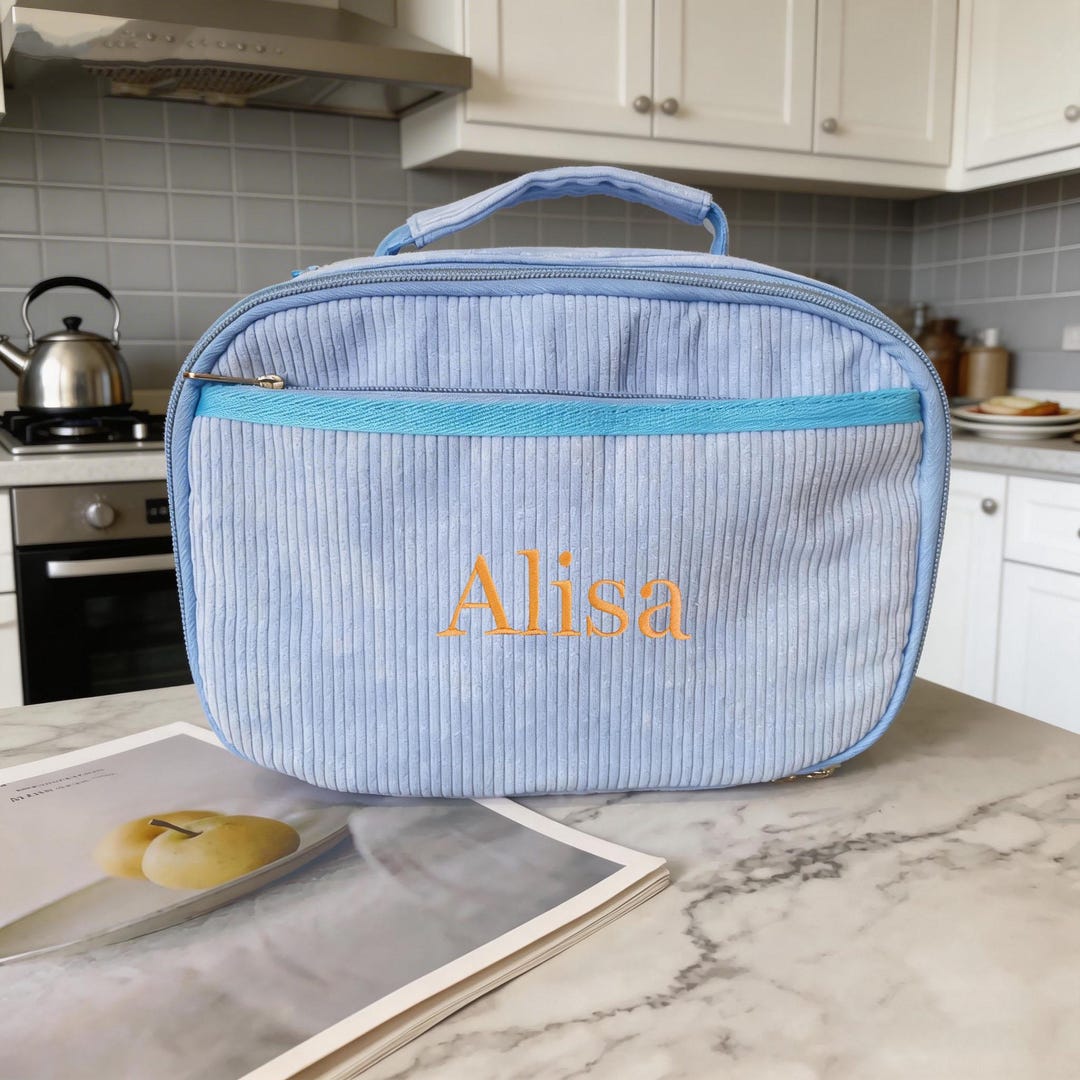 Custom Embroidered Corduroy Lunch Box, Insulated School Tote Bag With ...