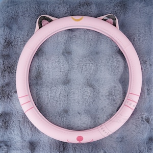 Cute Rhinestone Moon Cat Ear Steering Wheel Cover, Custom Text Suede PU Leather Car Steering Wheel Cover, Decorative Universal Auto Parts