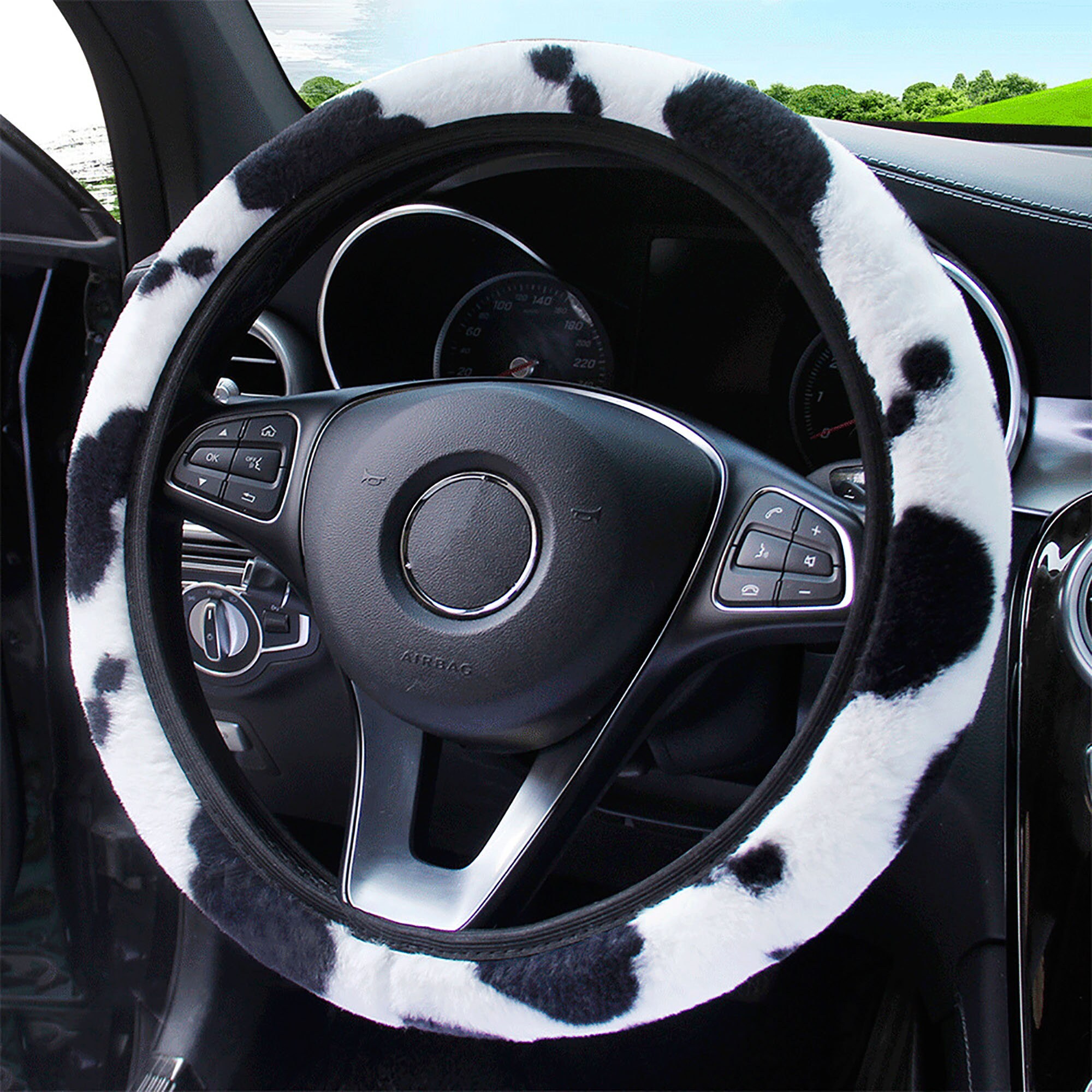 Cute whit black cows plush steering wheel cover for womencar Etsy