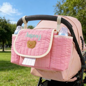 Custom Diaper Stroller Bag With Name, Personalized Embroidered Stroller Organizer Bag, Creative Baby Bottle Holder Stroller, New Mom Gift