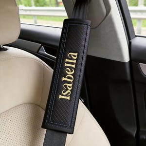 Custom Embroidered Seatbelt Cover, Padded Car Shoulder Strap Cushion, Personalized Seatbelt Cover, Padded Neck Strap, PU Leather Car Gifts