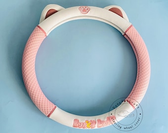 かわいい猫耳ステアリングホイールカバー、刺繍ステアリングホイールカバー、滑り止め通気性ステアリングホイールカバー、カーアクセサリー、自動車部品