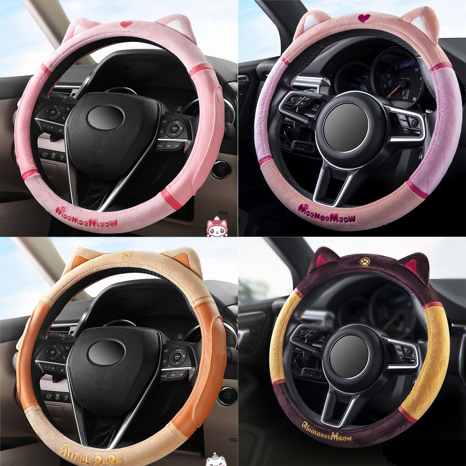 38cm cute pink Leather Turn fur steering wheel cover for Etsy