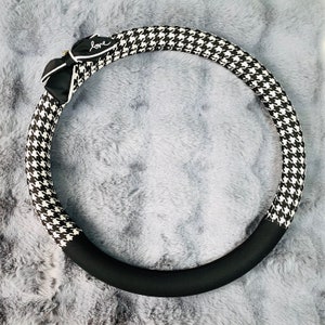 Black White Bow Steering Wheel Cover, Fiber Steering Wheel Cover, Personalized Car Handle Gloves, Anti-slip Steer Wheel Cover, Car Gifts