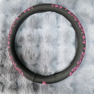 Embroidered Flower Steering Wheel Cover for Women, Imitation Leather Car Steering Wheel Cover Protection, Auto Accessories, Car Decoration