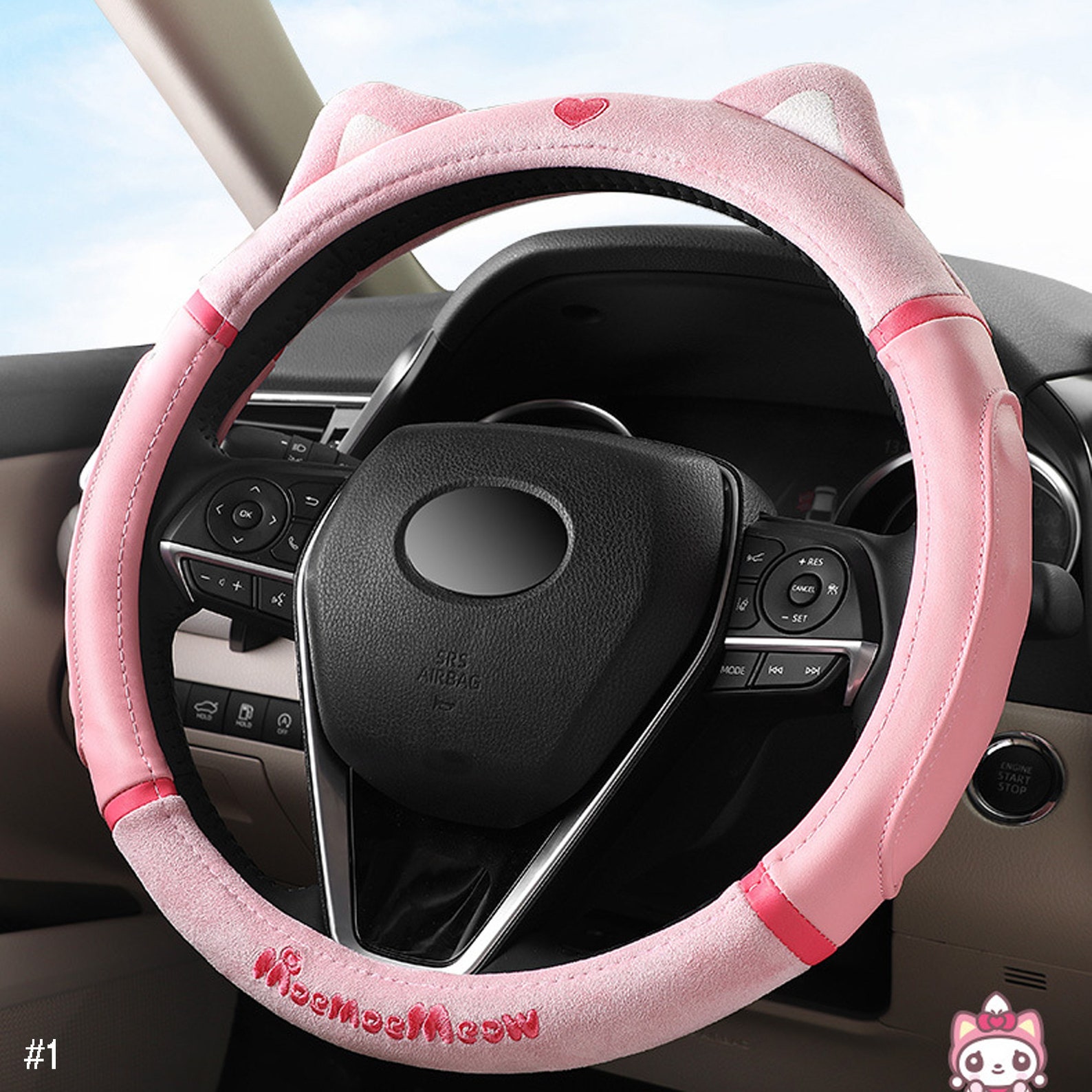 38cm cute pink Leather Turn fur steering wheel cover for Etsy