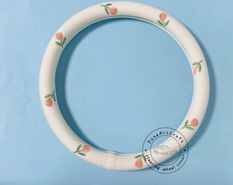 Cute Tulip Steering Wheel Cover for Women, Bear Car Steering Wheel Cover Protection, Cotton Wheel Cover, Auto Accessories, Car Decoration