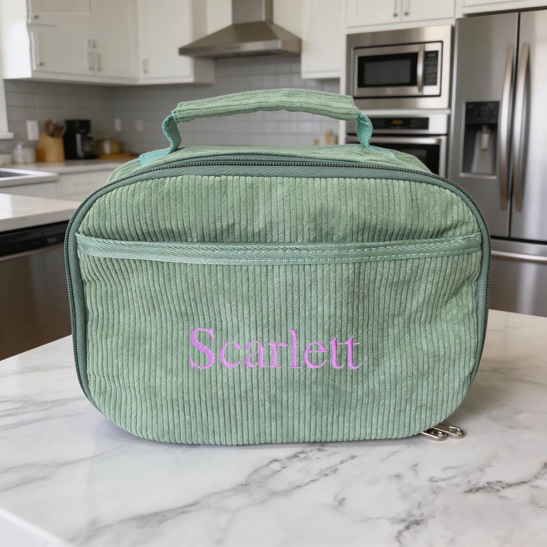Custom Embroidered Corduroy Lunch Bag, Insulated Reusable Lunch Tote ...