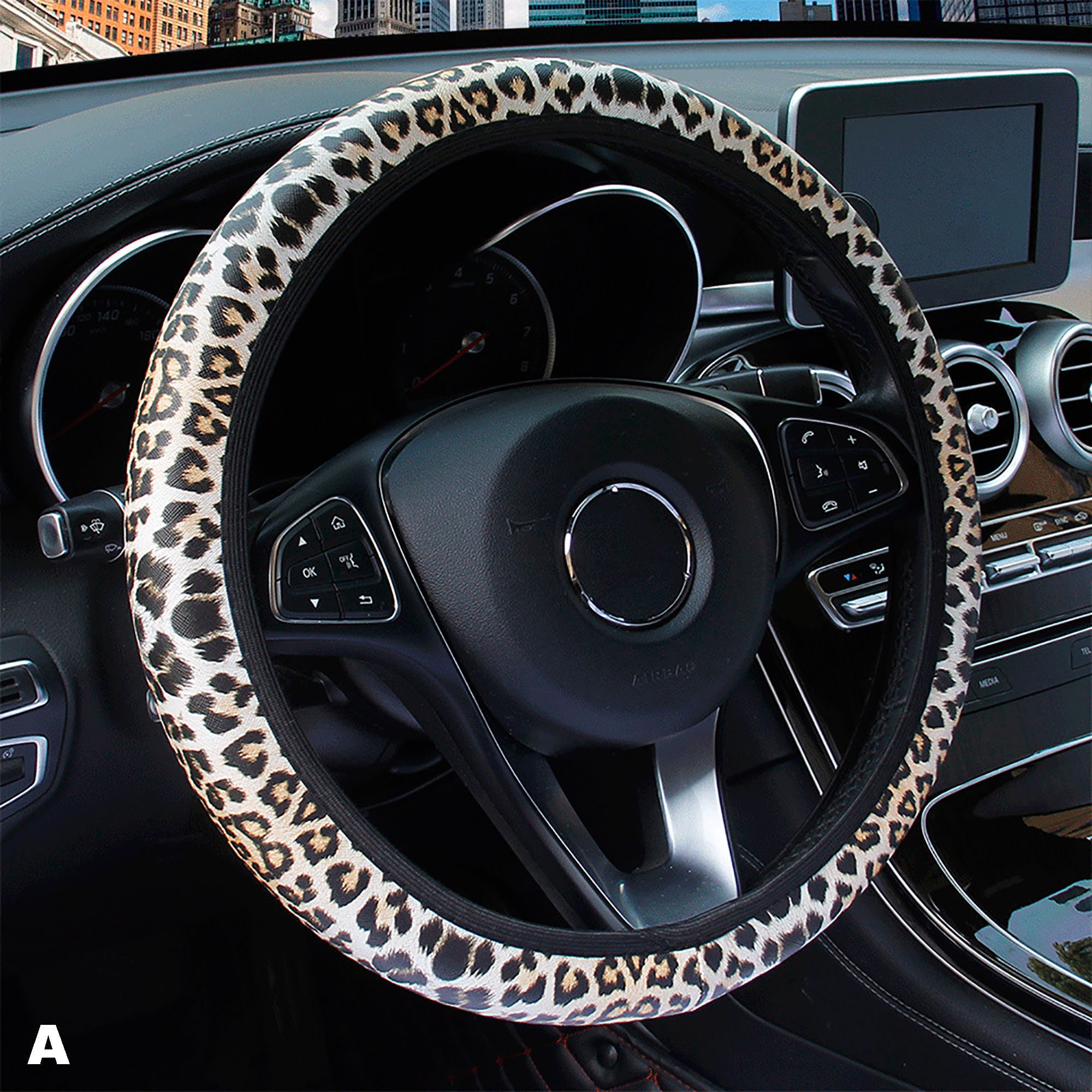 Beige gery brown Leopard steering wheel cover for Etsy