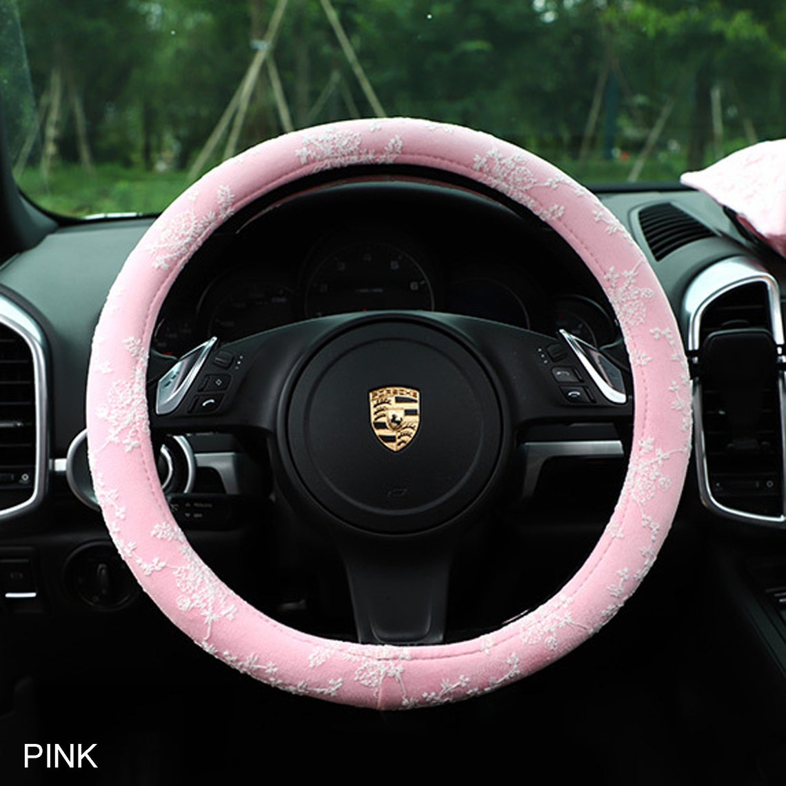 Pink Flower Embroidery Lace Short Fluff Steering Wheel Cover Etsy