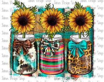 Mason Jar Sunflower PNG, Western Sunflower PNG, Leopard Png,Western Design,Sublimation Design, Instant Download, Digital Print, Digital File