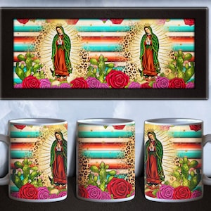 Our Lady of Guadalupe Cactus Leopard Mug Png Sublimation Design, Guadalupe Mug Png, Serape Mug Png, Our Lady Guadalupe Png, Digitale Download