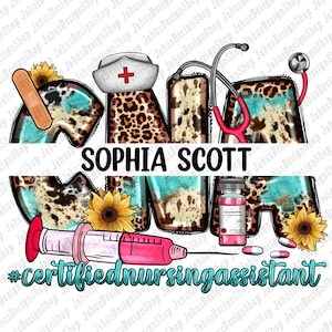 Personalisierte CNA png Sublimationsdesign-Download, CNA Nurse png, zertifizierte Pflegehelfer png, Krankenschwester png, sublimieren Sie Designs Download