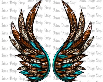 Western Angel Wings PNG, Western Pattern, Leopard PNG, Cowhide Pattern, Sublimation Design, Instant Download, Digital Print, Digital File