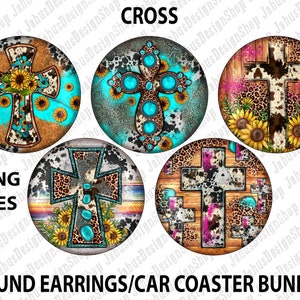 Cross round earrings png sublimation design download, western cross png, cross car coaster png, cross png, sublimate designs download