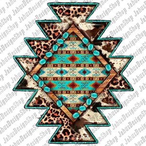 Western Cowhide Leopard Gemstone Png Sublimation Design, Western Png Design, Cowhide Png, Gemstone Png, Aztec Png, Digital Download