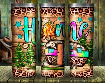 Tie Dye Home Tumbler Png Sublimation Design, 20oz Skinny Tumbler Png, Camping Tumbler Png, Tie Dye Caravan Png, Camp Png, Digital Download