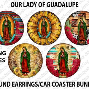 Nuestra Señora de Guadalupe aretes redondos png sublimación diseño descargar, Nuestra Señora de Guadalupe montaña rusa png, sublimar diseños descargar