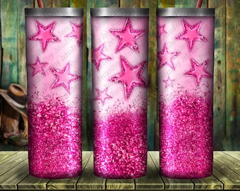 Pink Glitter Star Tumbler Png Sublimation Design, 20oz Skinny Tumbler Png Design, Pink Glitter Star Clipart, Pink Star Tumbler Png Download