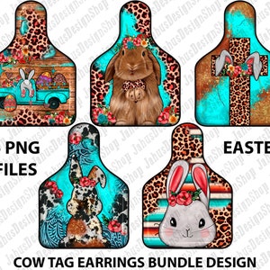 Easter Cow Tag Earrings Png Sublimation Design Bundle, Easter Sublimation Png, Easter Day Png, Easter Bunny Png, Cross Png, Digital Download