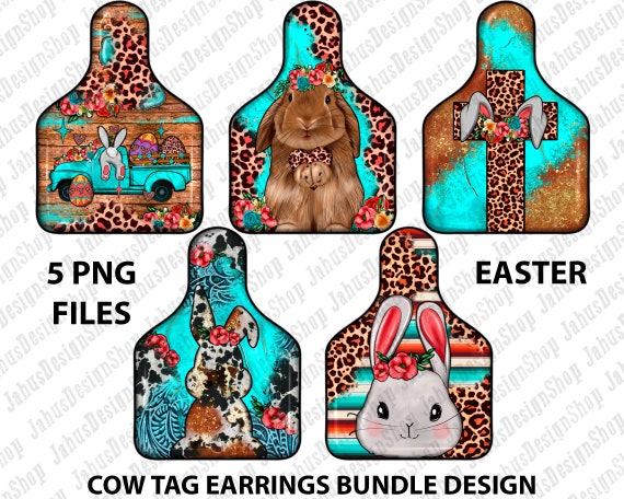 Easter Cow Tag Earrings Png Sublimation Design Bundle, Easter Sublimation Png, Easter Day Png, Easter Bunny Png, Cross Png, Digital Download