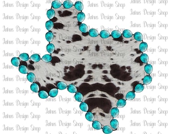 Western Turqoise Texas, piel de vaca, turquesa, Texas, western boho digital, diseño de mapa de Texas, descarga png digital, descarga de sublimación, archivo Png