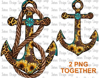 Leopard Sunflower Anchor Png Design Set, Leopard Anchor Png, Anchor Png,Anchor Sublimation,Gemstone, Sunflower Anchor Png,Sublimation Design