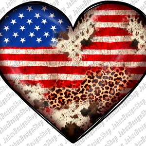 Western Usa Flag Heart Png, 4th Of July Png, American Flag Png, Leopard Usa Flag Png, Western Usa Design Png, USA Png, Digital Download
