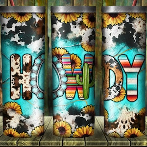 Western Howdy 20oz Skinny Tumbler Design, Howdy Png, Cowhide Png, Gemstone Png, Howdy Tumbler Png,  Png,Sunflower Howdy Png,Instant Download