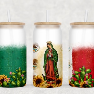 Dame van Guadalupe Mexicaanse Vlag mat libbey glas png sublimatie ontwerp te downloaden, Mexico libbey glas png, sublimat ontwerpen te downloaden