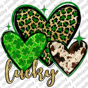 Lucky St. Patrick&#39;s hearts png sublimation design download, St. Patrick&#39;s Day png, western lucky png, lucky png, sublimate designs download