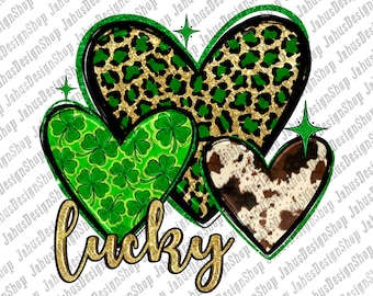 Lucky St. Patrick's hearts png sublimation design download, St. Patrick's Day png, western lucky png, lucky png, sublimate designs download