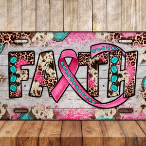 Western Faith License Plate Png Sublimation Design, Cancer Awareness Clipart, Western Faith Png, Cancer Ribbon Png, Digital Download