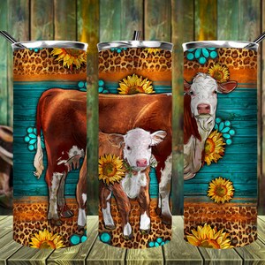 Western hereford cows 20oz skinny tumbler design, Western tumbler png, Leopard tumbler png, Sunflower tumbler png, Instant Download