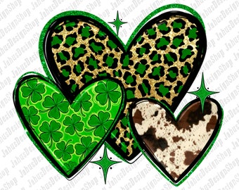 St. Patrick&#39;s Leopard Cowhide Hearts Sublimation Design,St. Patrick&#39;s Day Png,Western St. Patrick&#39;s Day Sublimation Png,Digital Downloads