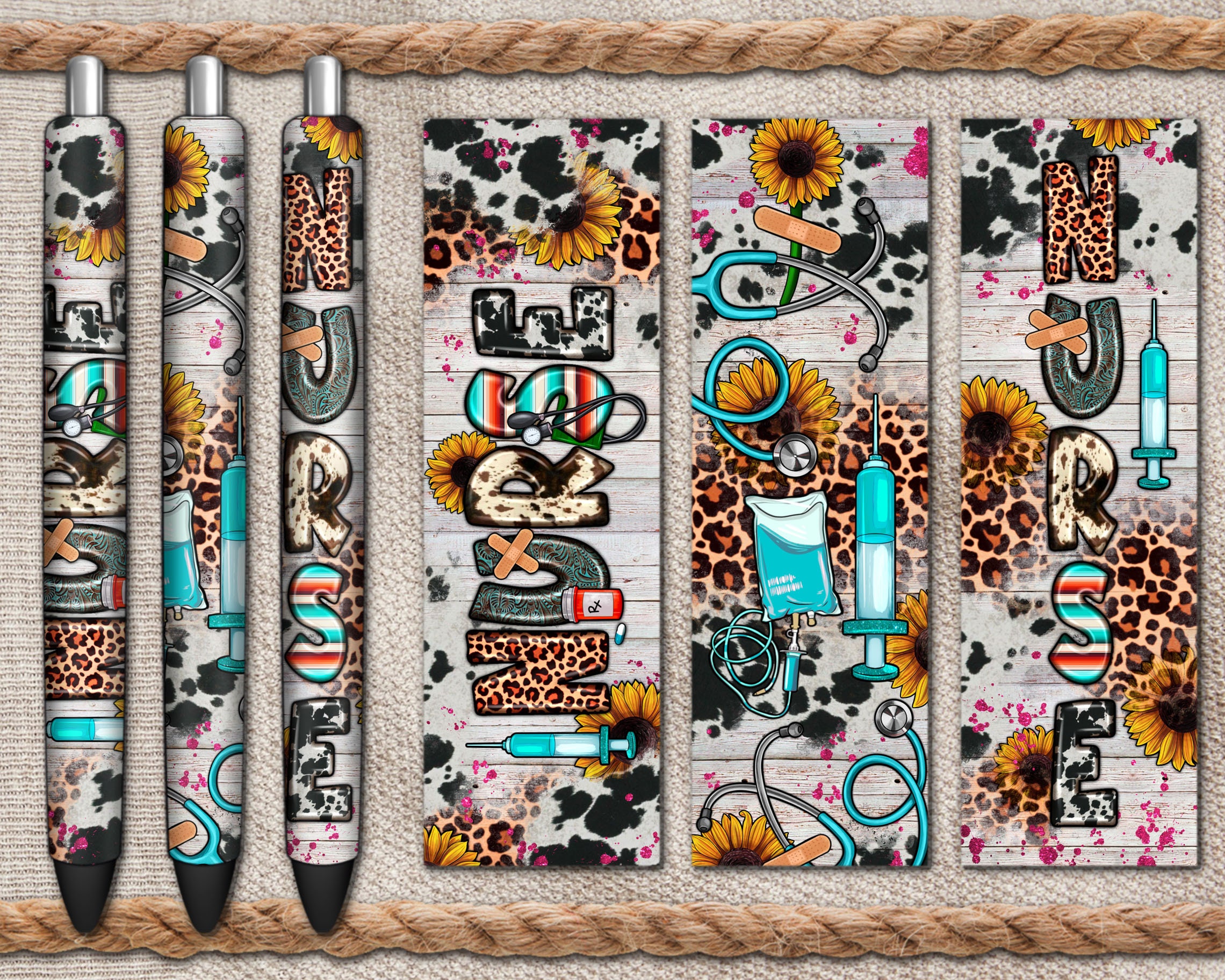 Western Nurse Pen Wrap Png Sublimation Design, Nurse Pen Wrap Png, Nurse Life Png, Sunflower And Cowhide Pen Wrap Png, Digital Download