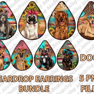 Dogs Teardrop Earrings Png Sublimation Design Bundle, Animal Teardrop ...