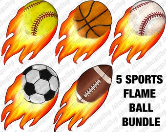 Sports Flame Ball Png Bundle Design, Sports Ball Png Bundle, Flame Ball Png Bundle, Game Day Bundle, Sports Bundle, Instant Download