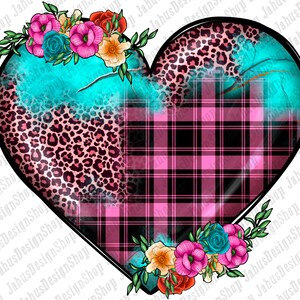 Leopard turquoise heart png sublimation design download, western heart png, heart png design, floral heart png, sublimate designs download