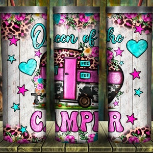 Queen Of The Camper Tumbler Png Sublimation Design, 20oz Skinny Tumbler Png, Camping Tumbler Png, Western Caravan Png, Digital Download