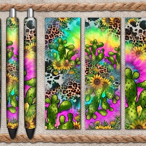 Western Pen Wrap Png Sublimation Design, Tie Dye Pen Wrap Png, Sunflower Pen Wrap Png, Cactus And Sunflower Png,Western Png,Digital Download