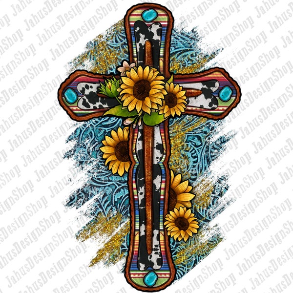 Western Cross Png Sublimation Design, Western Cross Png, Cross Png, Faith Png, Cowhide Cross Png, Sunflower Cross Png, Instant Download