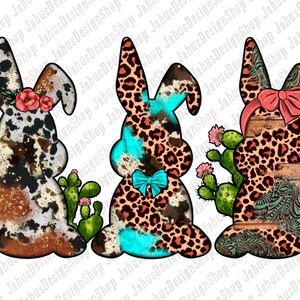 Leopard Cowhide Turquoise Cactus Bunnies Png Sublimation Design, Easter Sublimation Png, Bunny Png,Easter Bunnies Png, Digital Download