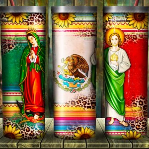 Mexico Flag Our Lady of Guadalupe San Judas Tumbler 20oz Skinny Tumbler Design, Guadalupe Tumbler Png, Mexico Flag Tumbler Png Download