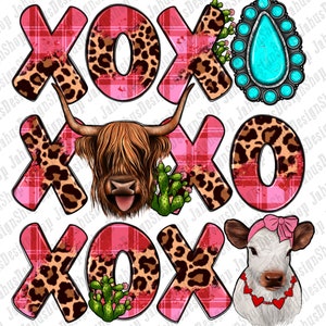 Valentines Xoxo Png Sublimation Design, Valentine&#39;s Day Png, Western Xoxo Png, Valentine Cow Png, Calf Png, Valentine Png, Digital Download