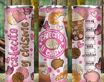 Cafecito y chisme 20 oz skinny tumbler png, Mexican tumbler wrap png, coffee 20 oz tumbler designs, tumbler png download