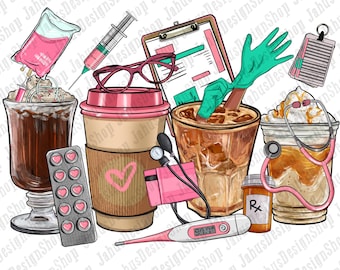 Nurse coffee cups png sublimation design download, Nurse png, coffee love png, Nursing png, Nurse life png, sublimate designs download