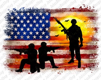American Flag Soldier Sunset PNG Design, USA Flag PNG, Patriotic Sublimation, Png Sublimation Design Download, Instant Download