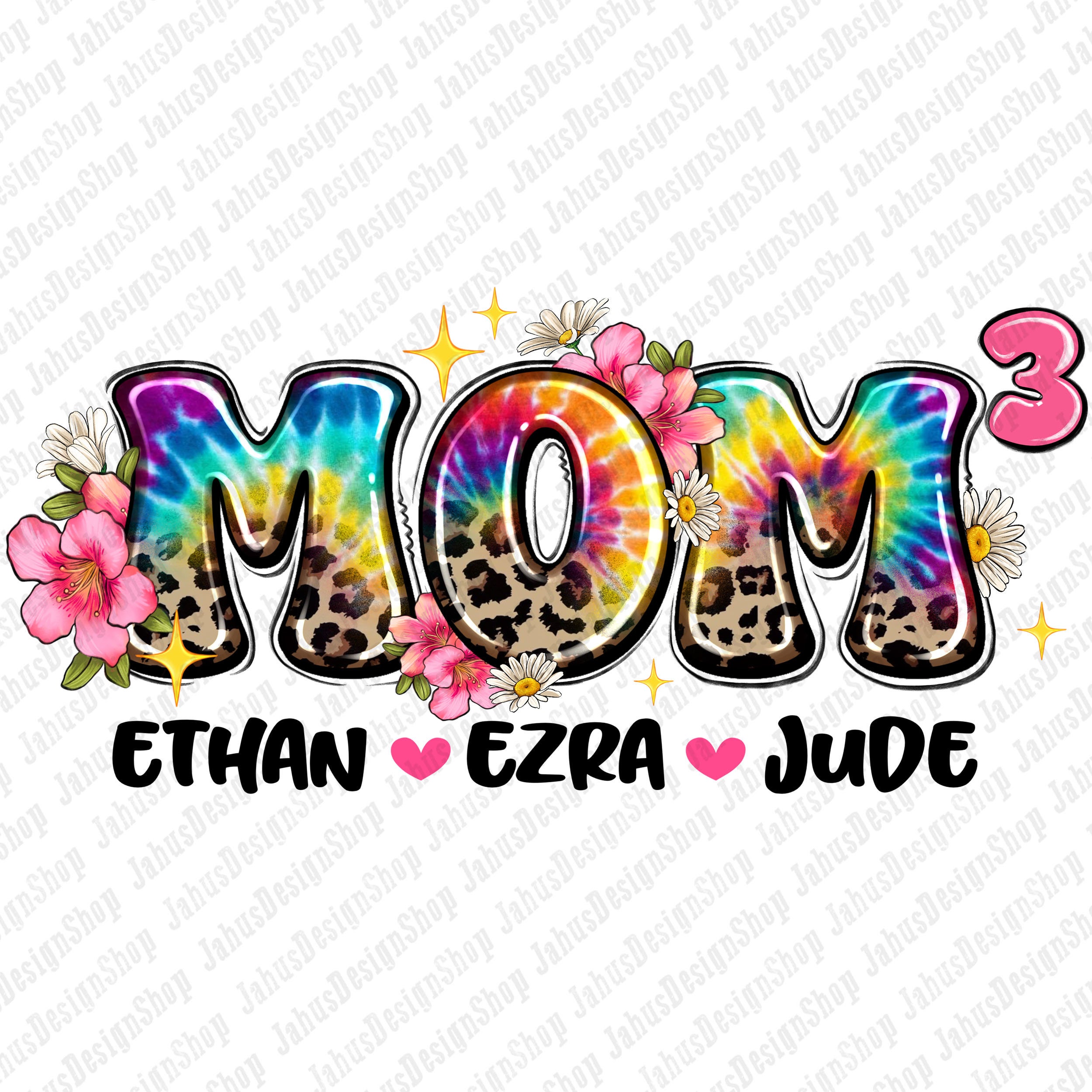 Personalized Mom of 3 Png Design, Children's Name Png, Mother's